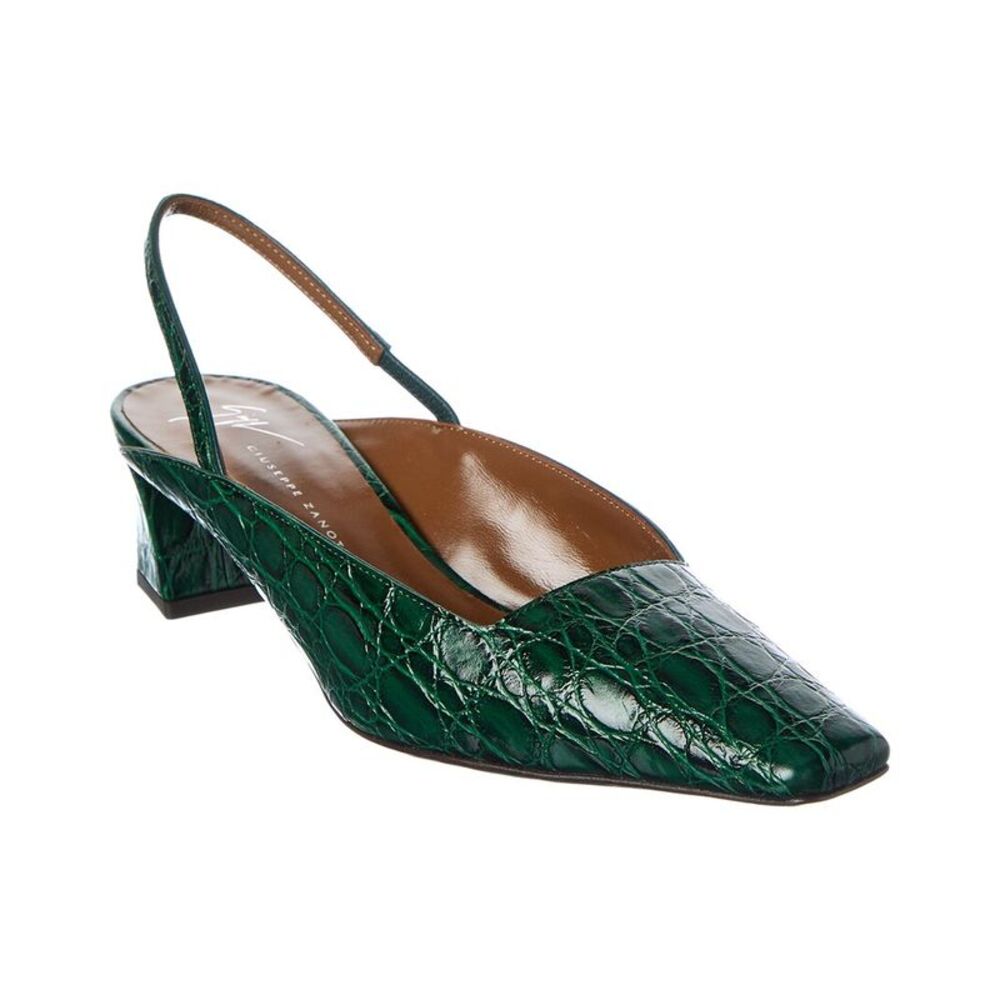 Giuseppe Zanotti Brenda 45 Croc-Embossed Leather Slingback Pump, Green